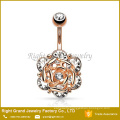 Gold Plated Surgical Steel Gems CZ Flower Pattern Navel Belly Ring